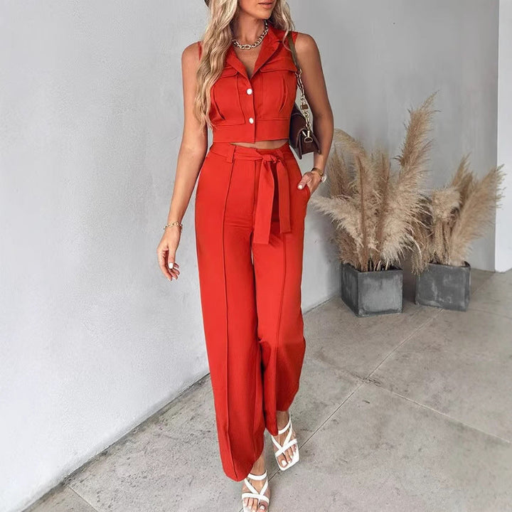 Anna - Ensemble stylé crop top sans manches et pantalon taille haute