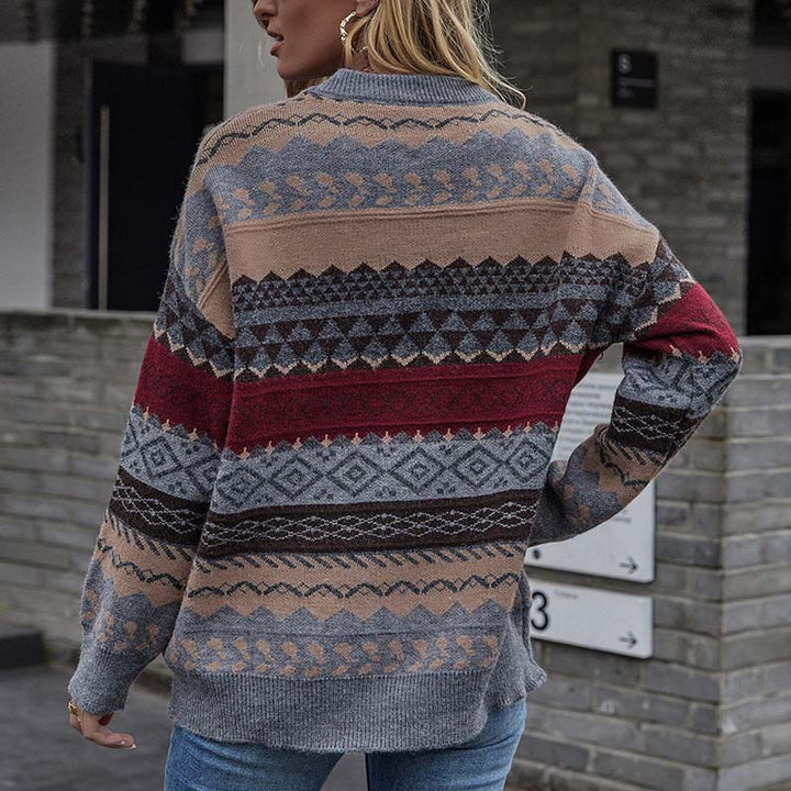 Afron | Pull géométrique vintage pour femmes
