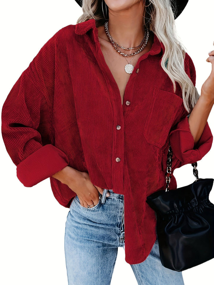 Sylvie - Chemise décontractée oversize en velours côtelé à manches longues