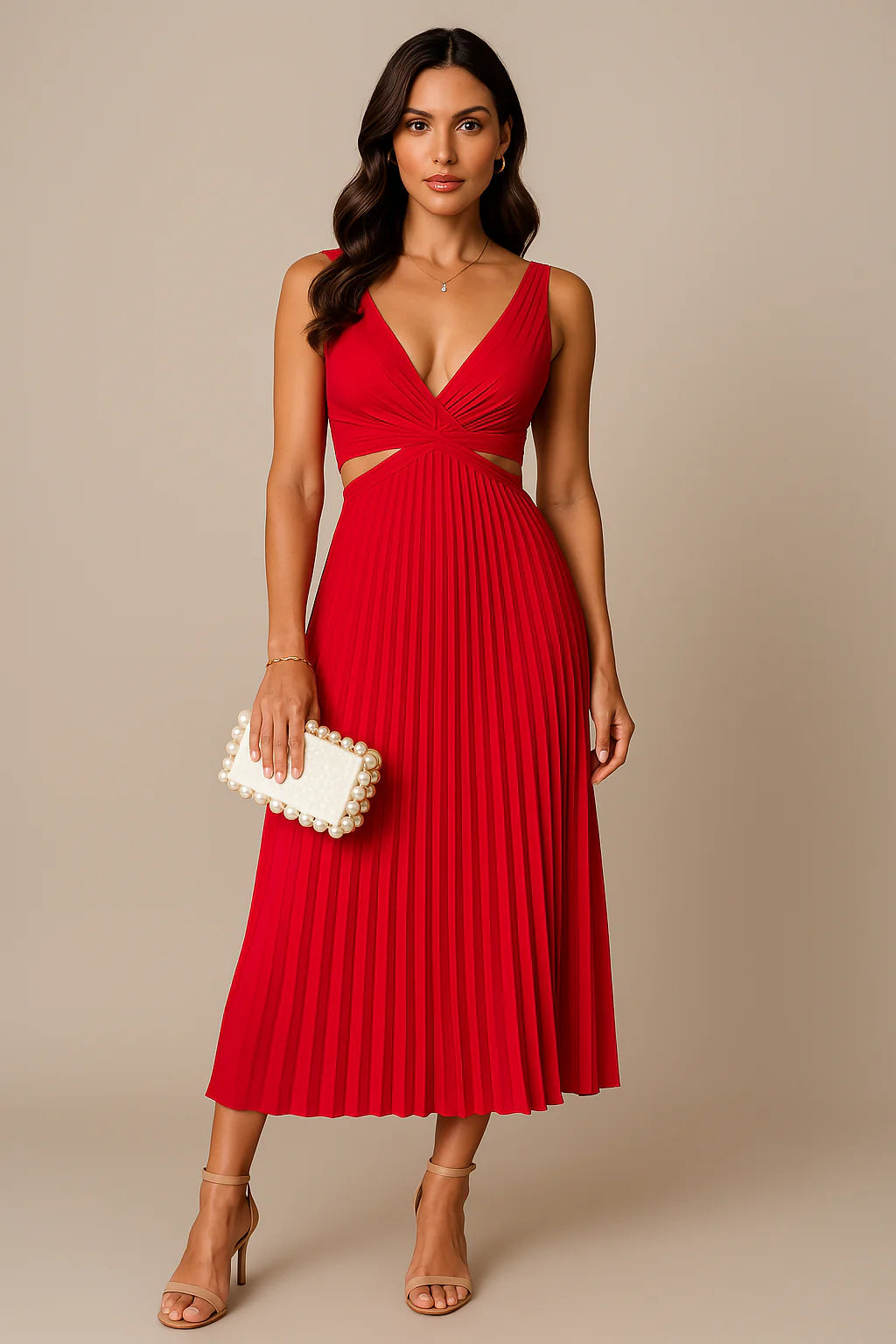 Robe de soirée aveugle plissée élégante pour les femmes | Midi 3