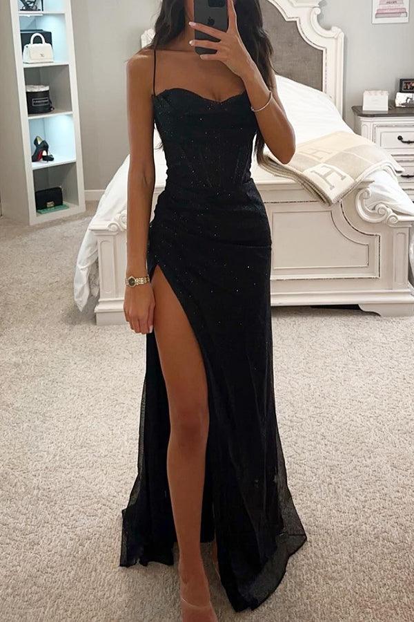 Robe maxi à fente de corset satiné pour femmes - robe formelle élégante 0