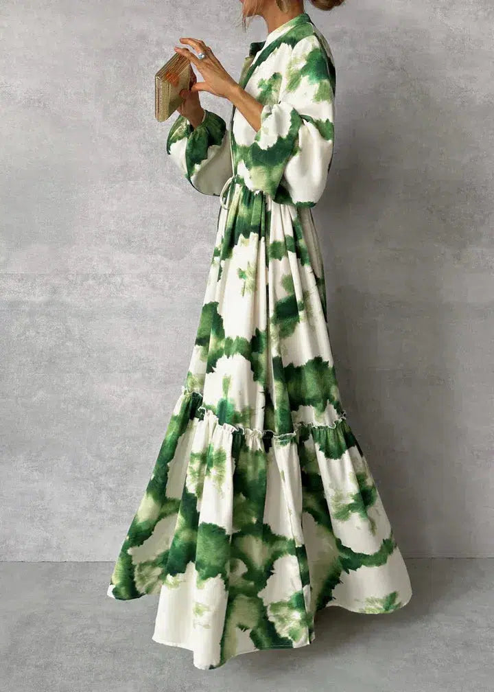Robe maxi pour femmes - manches longues - col en V - design fluide élégant 0