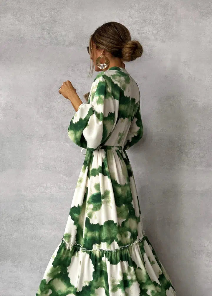 Robe maxi pour femmes - manches longues - col en V - design fluide élégant 2