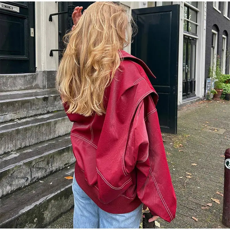 Zoe | Blouson en cuir vintage oversize pour femmes