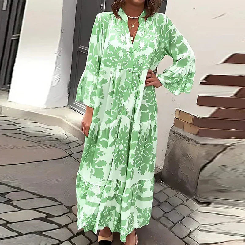 Vanira - Robe élégante à manches longues avec imprimé floral et volants