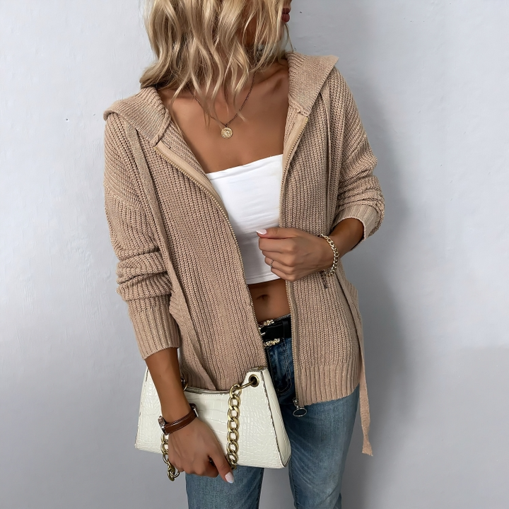 Mailen - Cardigan tricoté décontracté avec zip et capuche