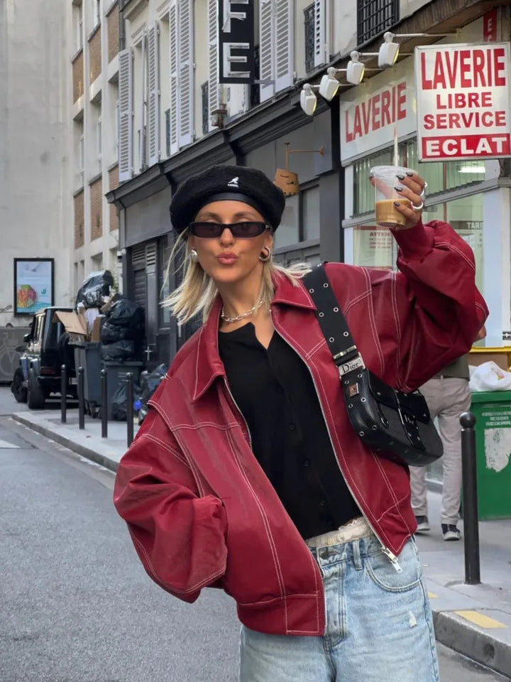 Zoe | Blouson en cuir vintage oversize pour femmes