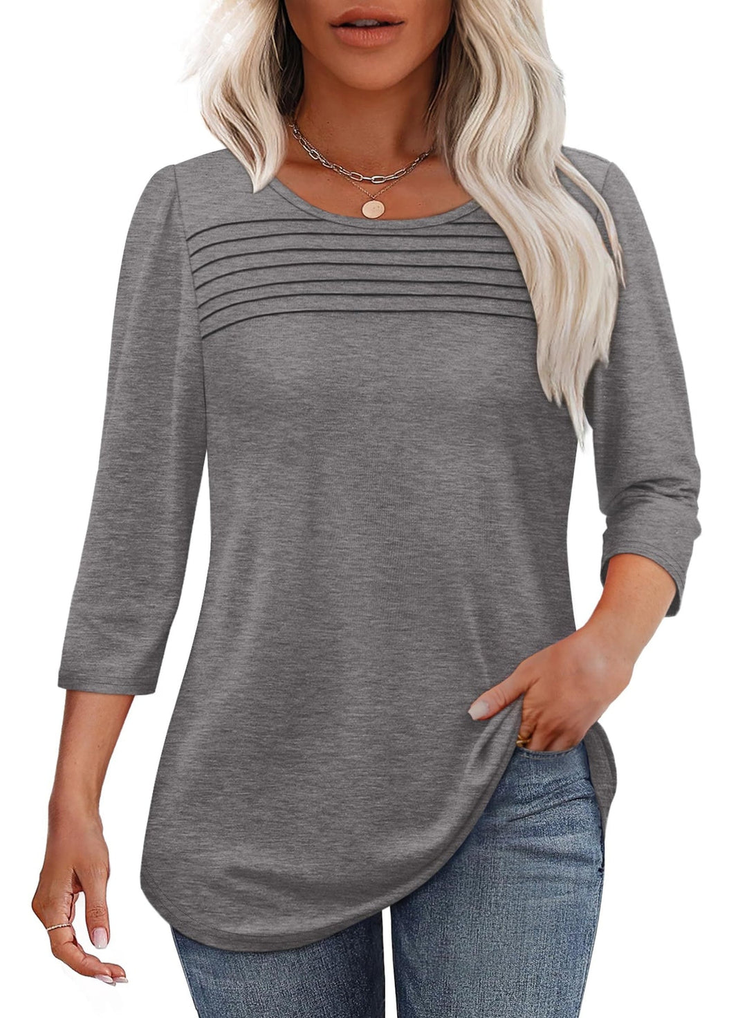 Maelynn - Sweatshirt décontracté plissé à manches mi-longues