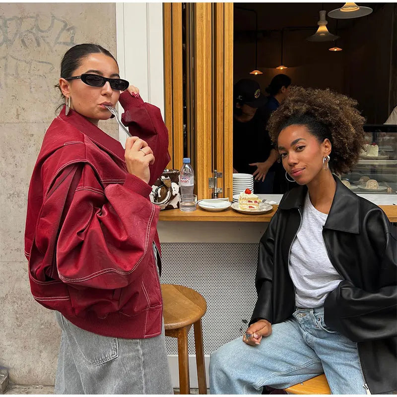 Zoe | Blouson en cuir vintage oversize pour femmes