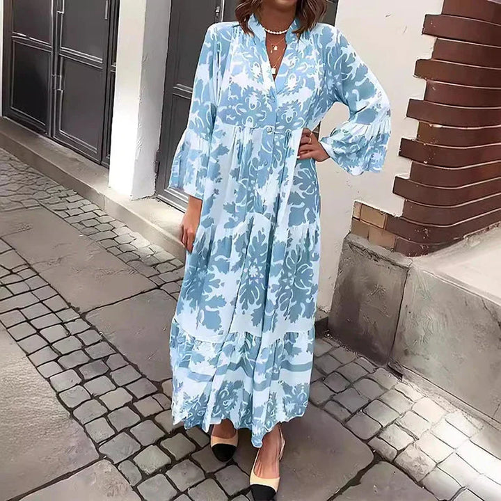 Vanira - Robe élégante à manches longues avec imprimé floral et volants