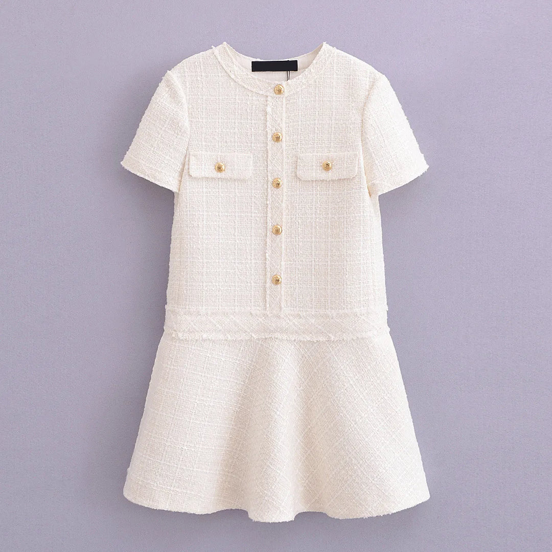 Chela | Robe courte texturée à col rond pour femmes