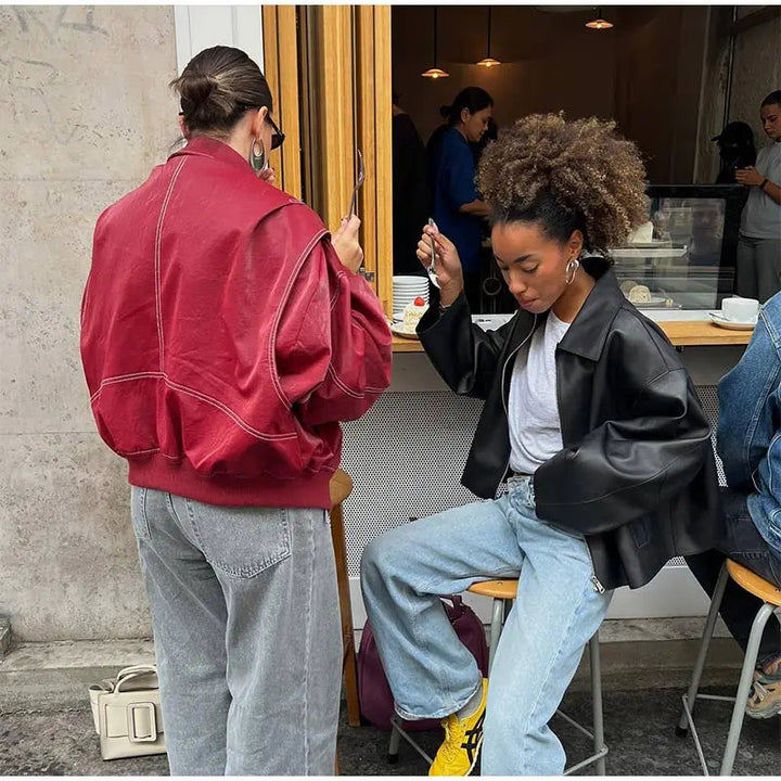 Zoe | Blouson en cuir vintage oversize pour femmes