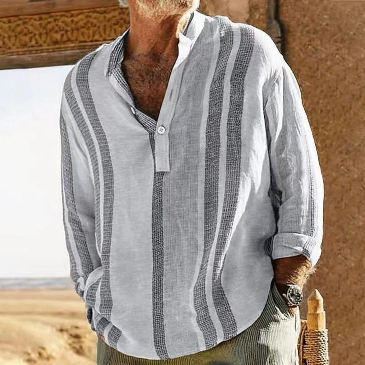 Naseem | Chemise en lin pour hommes avec rayures et col grand-père