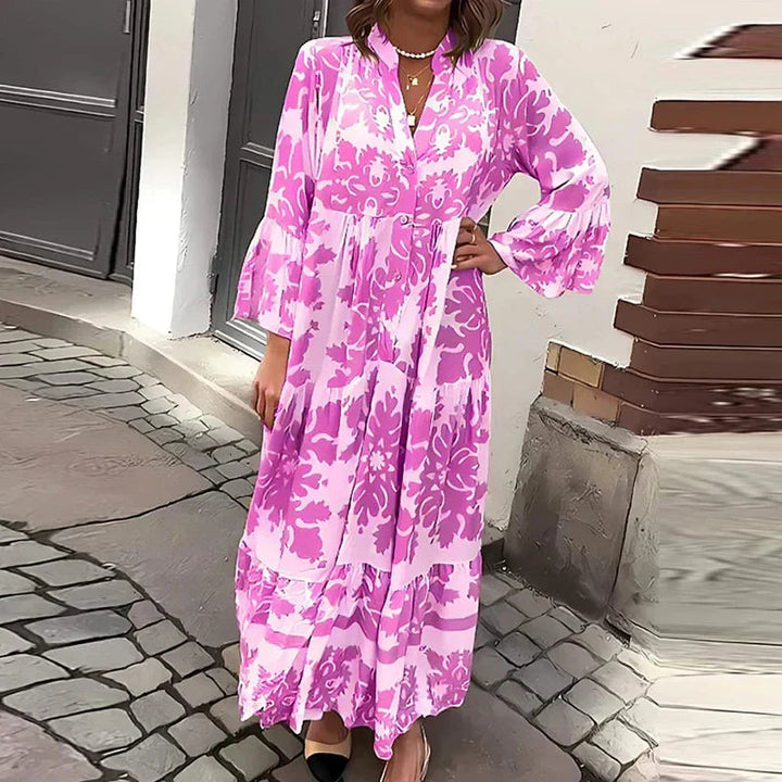 Vanira - Robe élégante à manches longues avec imprimé floral et volants
