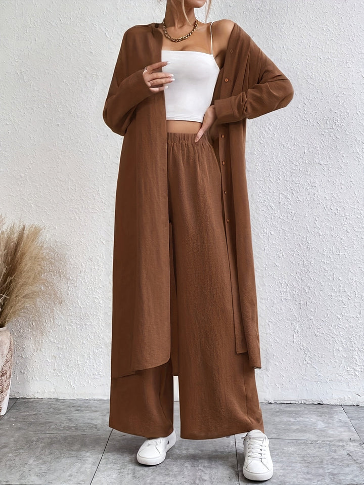 Narelle - Ensemble chemise à boutons manches longues et pantalon au style décontracté et élégant