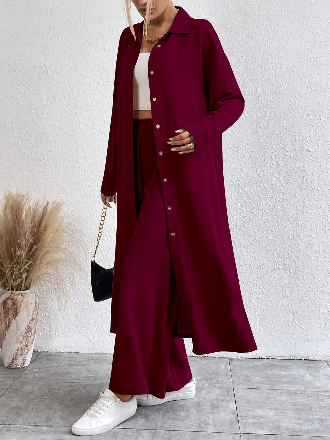 Narelle - Ensemble chemise à boutons manches longues et pantalon au style décontracté et élégant