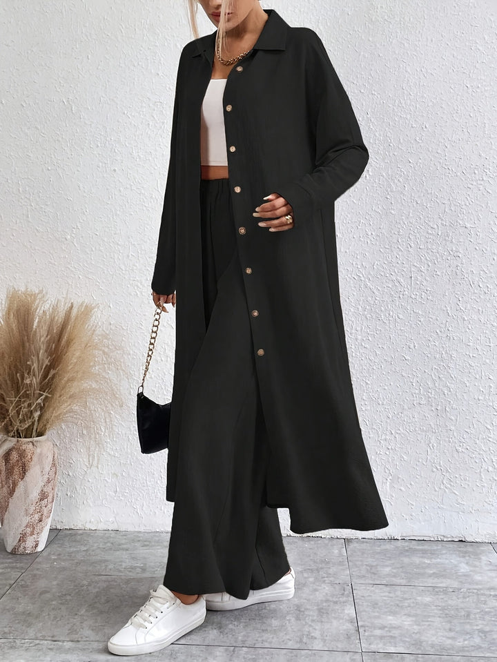 Narelle - Ensemble chemise à boutons manches longues et pantalon au style décontracté et élégant