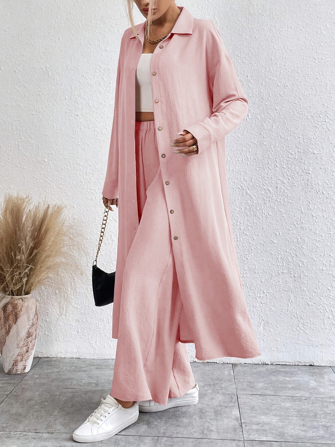 Narelle - Ensemble chemise à boutons manches longues et pantalon au style décontracté et élégant