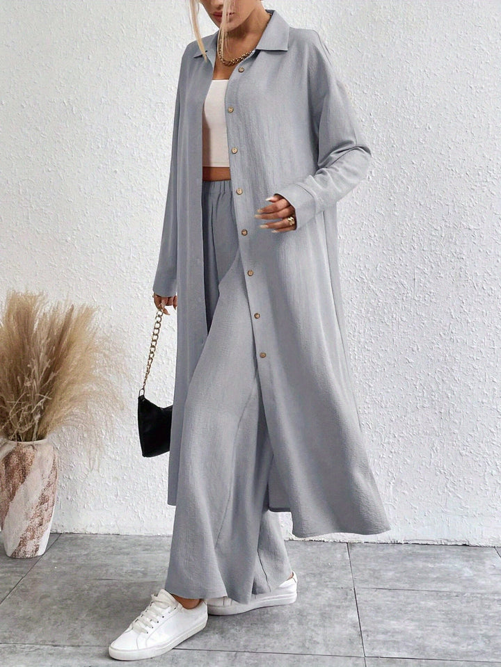 Narelle - Ensemble chemise à boutons manches longues et pantalon au style décontracté et élégant