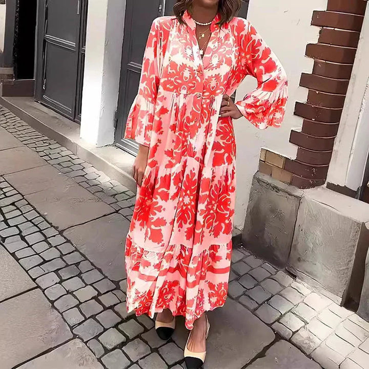 Vanira - Robe élégante à manches longues avec imprimé floral et volants