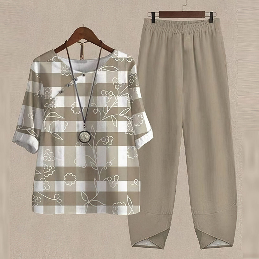 Melchol | Ensemble Printemps 5/4 Manche Imprimée Femme