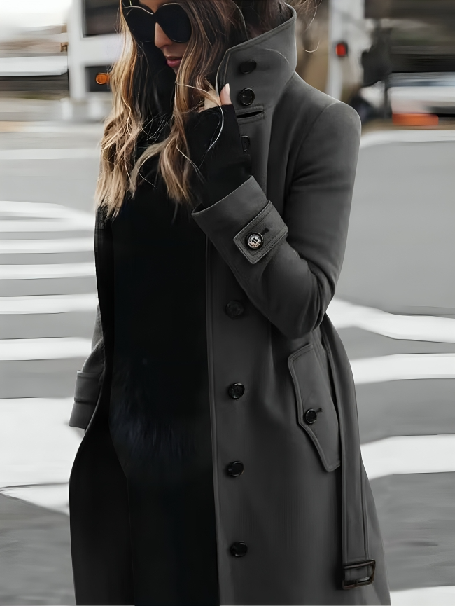 Kassia - Manteau long élégant cintré avec ceinture et double boutonnage