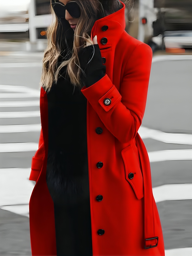 Kassia - Manteau long élégant cintré avec ceinture et double boutonnage