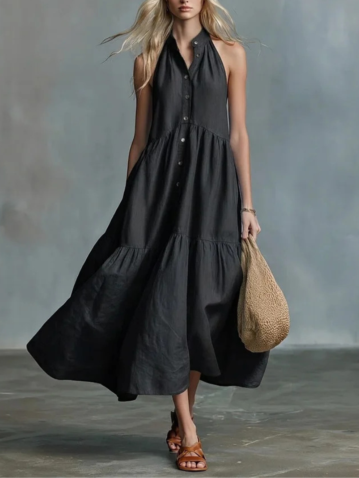 Quinivere - Robe décontractée ample sans manches à boutons