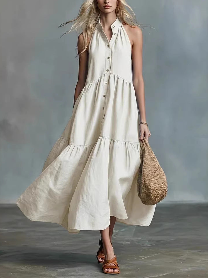 Quinivere - Robe décontractée ample sans manches à boutons