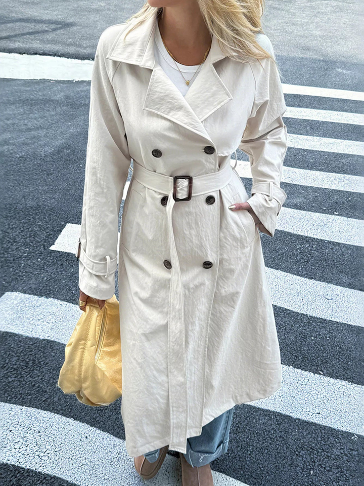 Maine - Trench-Coat Long Décontracté Croisé avec Ceinture