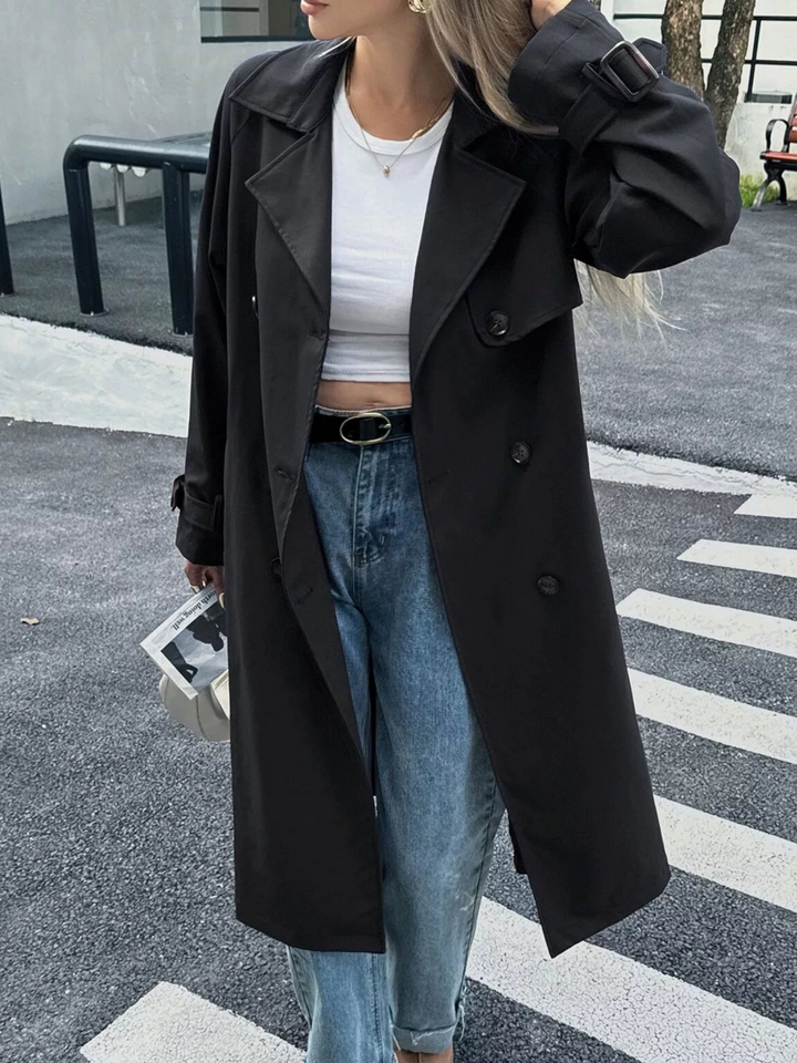 Maine - Trench-Coat Long Décontracté Croisé avec Ceinture