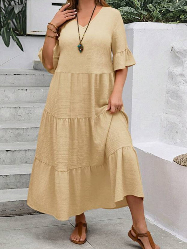 Zia - Robe maxi décontractée ample à manches mi-longues avec volants