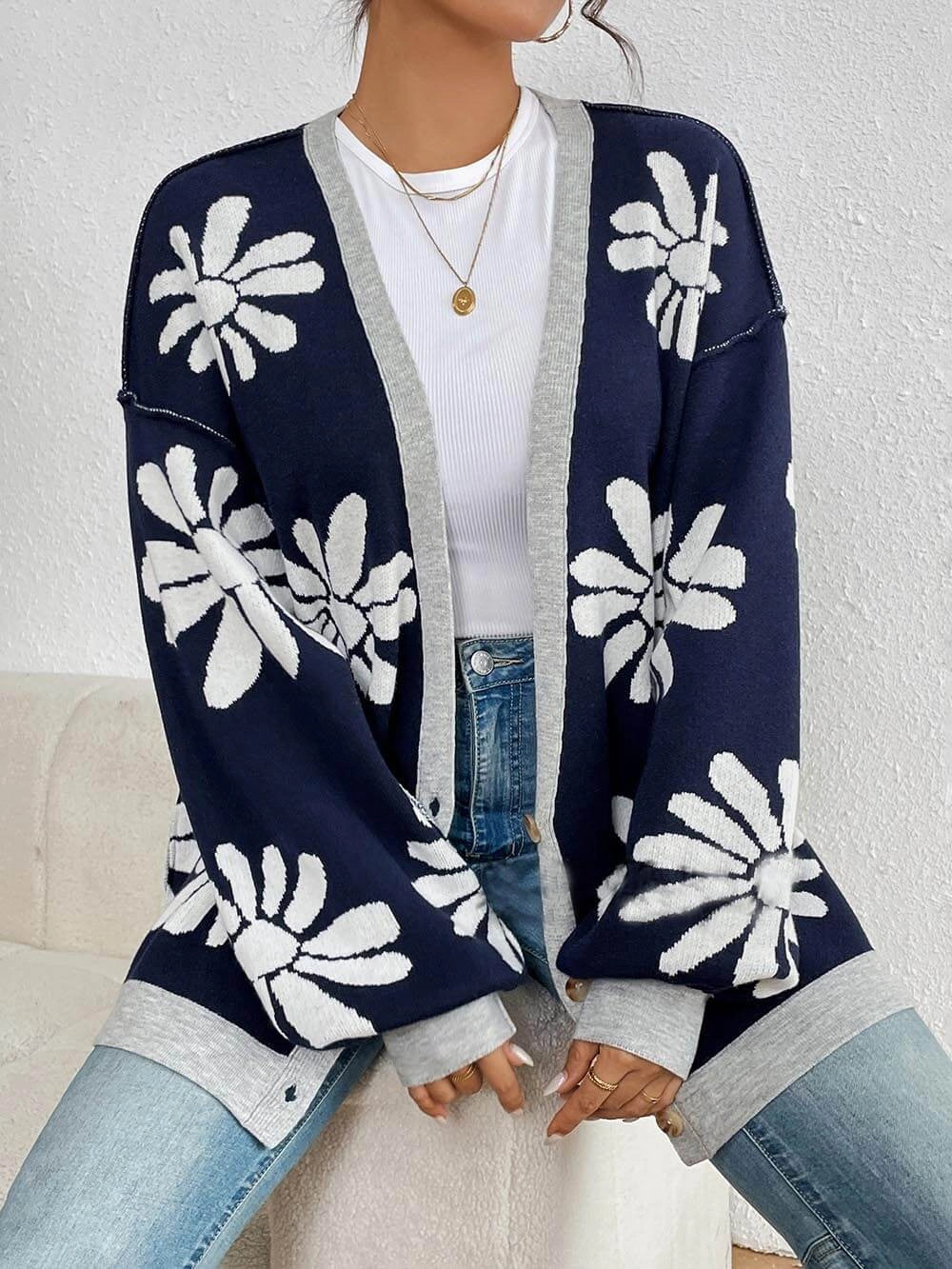 Dhalia - Cardigan casual élégant à imprimé floral