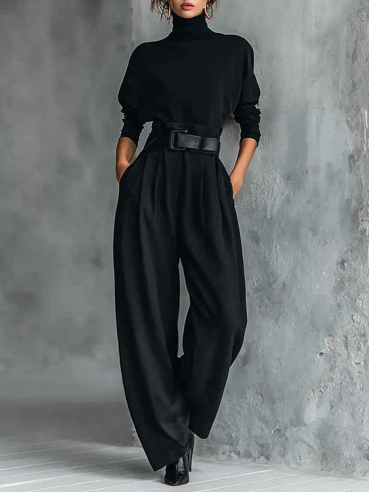 Vianna - Ensemble élégant col roulé manches longues et pantalon large