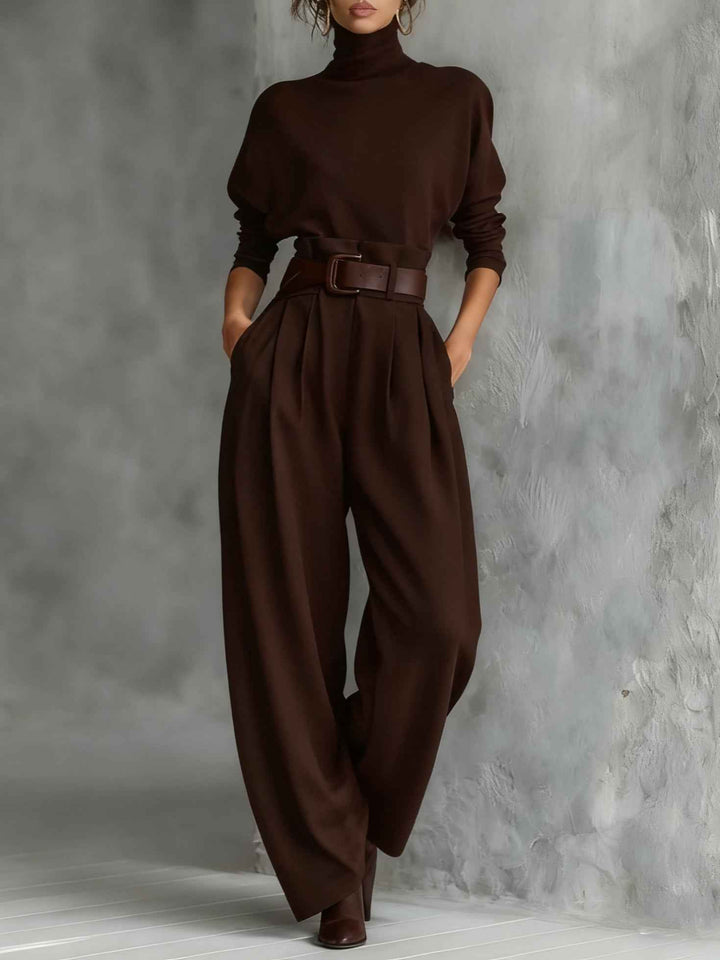 Vianna - Ensemble élégant col roulé manches longues et pantalon large