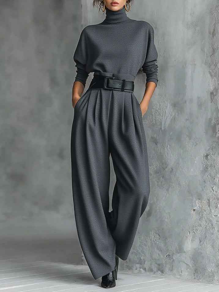 Vianna - Ensemble élégant col roulé manches longues et pantalon large