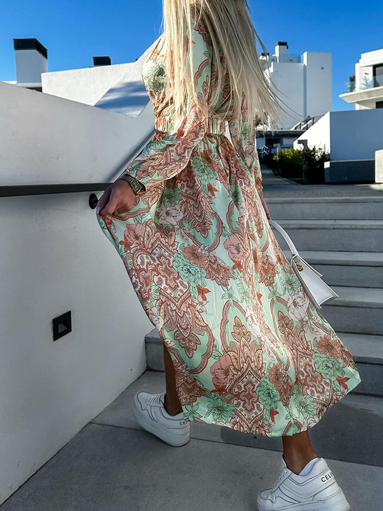 Xela | Robe Slim Imprimée à Manches Longues pour Femmes
