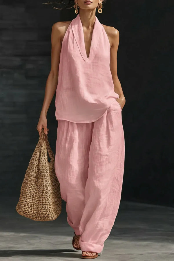 Dianna - Ensemble élégant top ample sans manches à col V et pantalon
