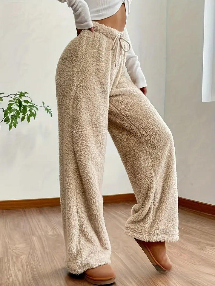 Vaneheo | Pantalon en peluche taille haute pour femmes