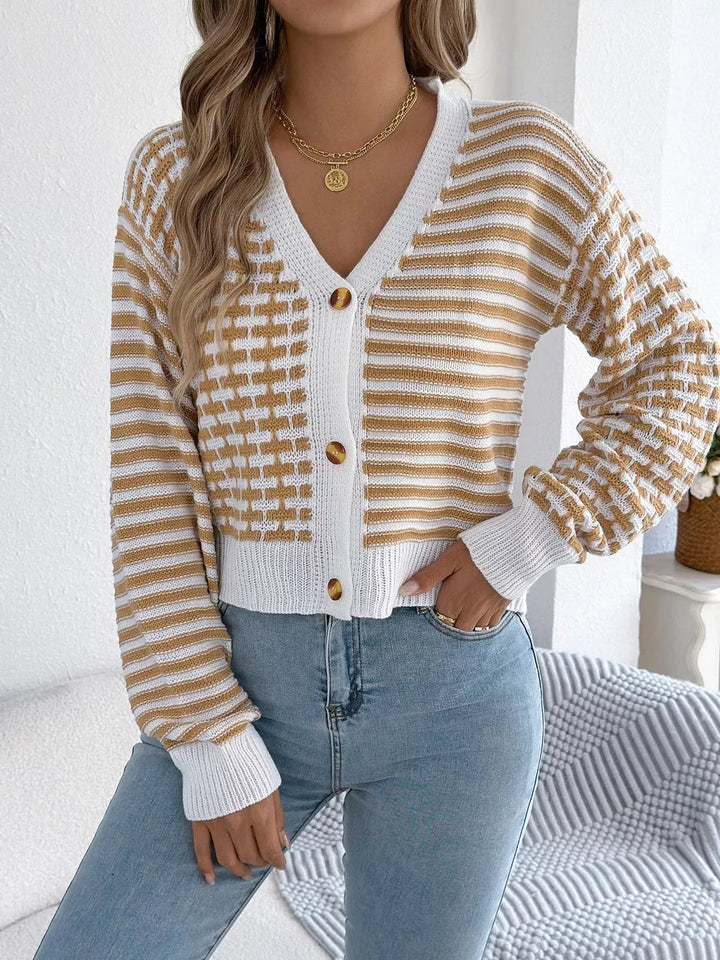 Arah - Cardigan cropped chic à rayures boutonné