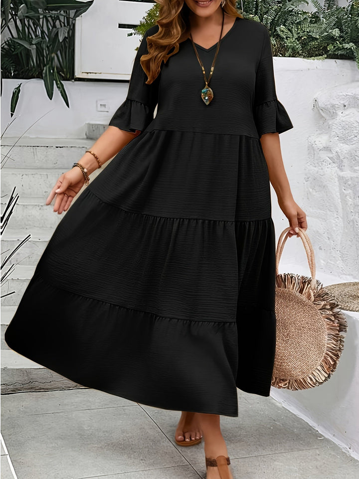 Zia - Robe maxi décontractée ample à manches mi-longues avec volants