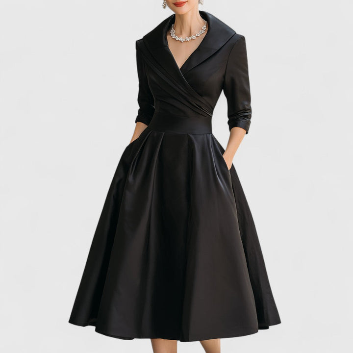 Xylaine - Robe midi élégante flatteuse à manches mi-longues