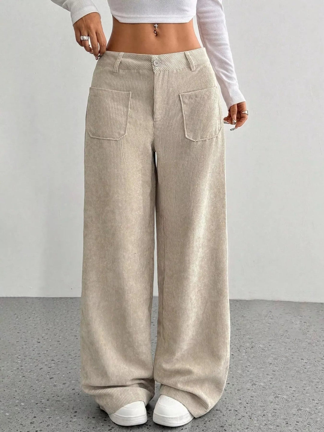 Maisy - Pantalon en velours côtelé à jambes larges élégant