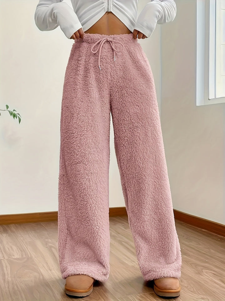 Vaneheo | Pantalon en peluche taille haute pour femmes