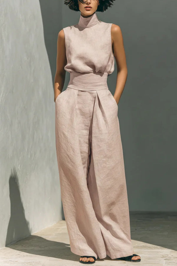 Zayira - Ensemble élégant avec haut col roulé sans manches et pantalon large