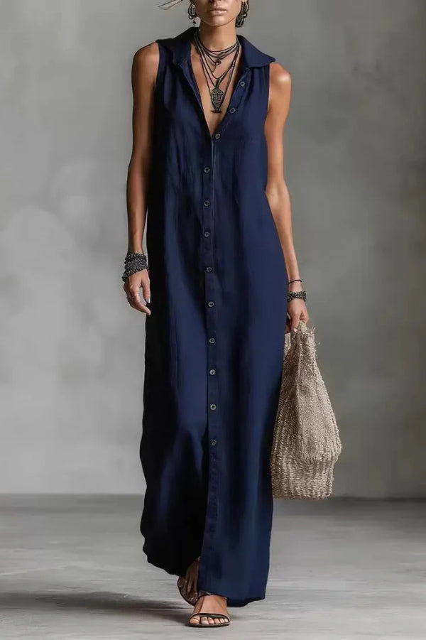 Hazelya - Robe longue ample décontractée sans manches à boutons