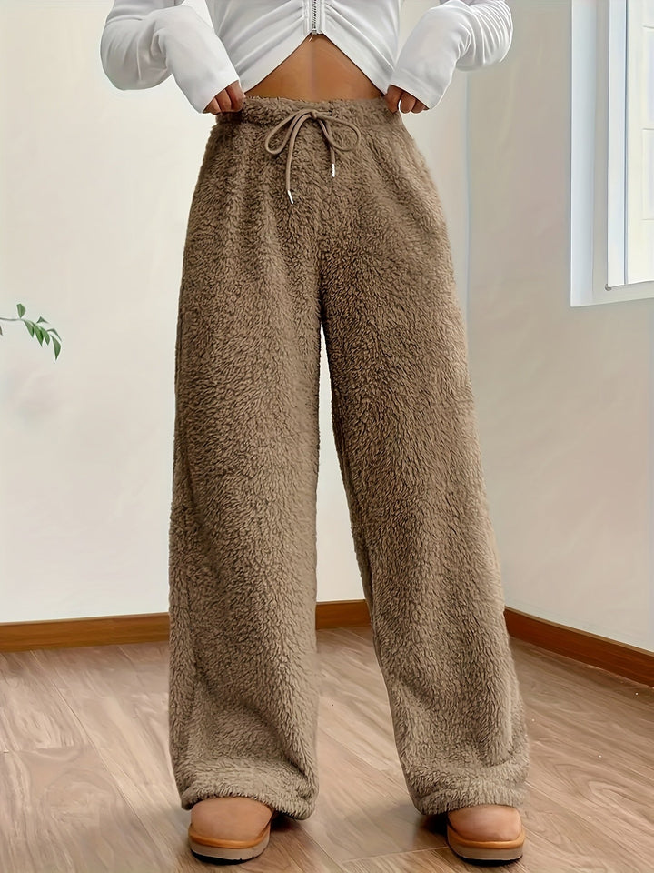 Vaneheo | Pantalon en peluche taille haute pour femmes
