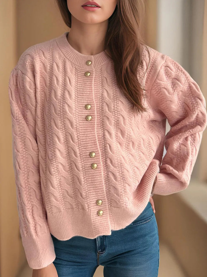 Natalya - Cardigan ample en maille torsadée col rond manches longues