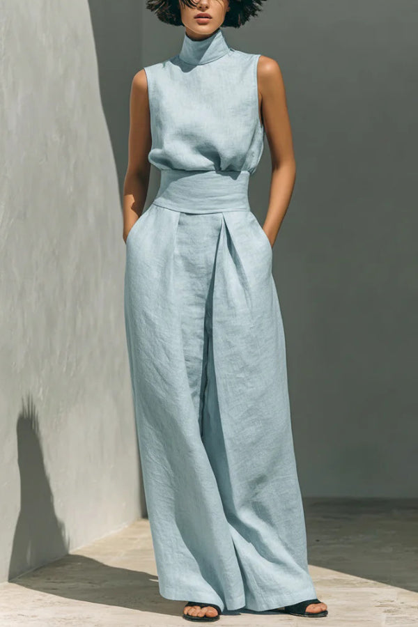 Zayira - Ensemble élégant avec haut col roulé sans manches et pantalon large