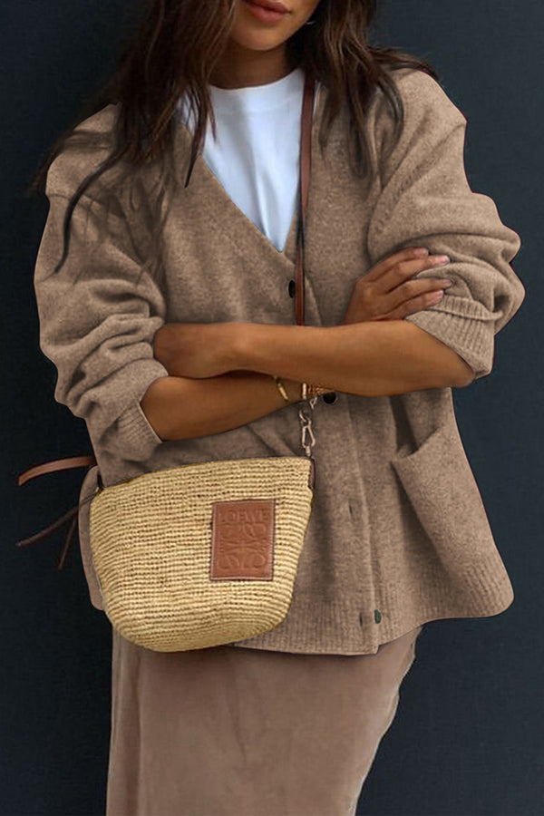 Gigi - Cardigan décontracté à col V boutonné avec poches